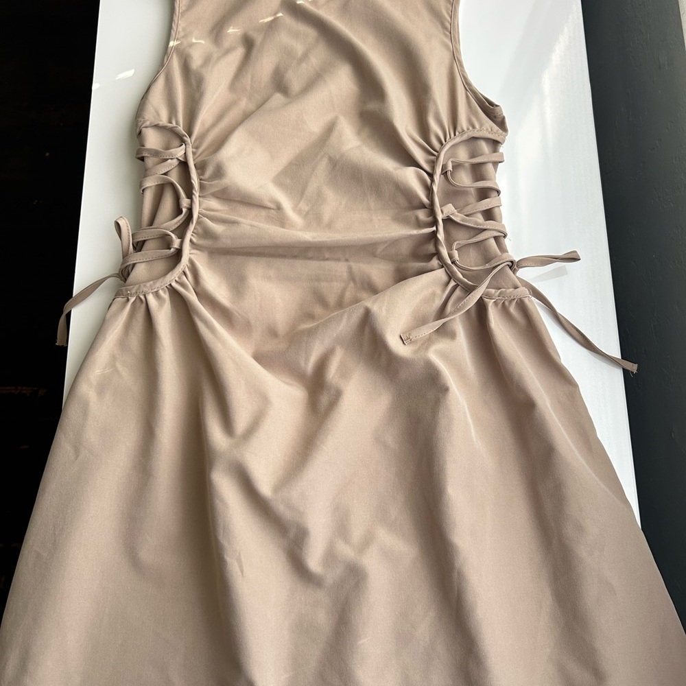 SHEIN Beige Sleeveless Dress with Side Ties